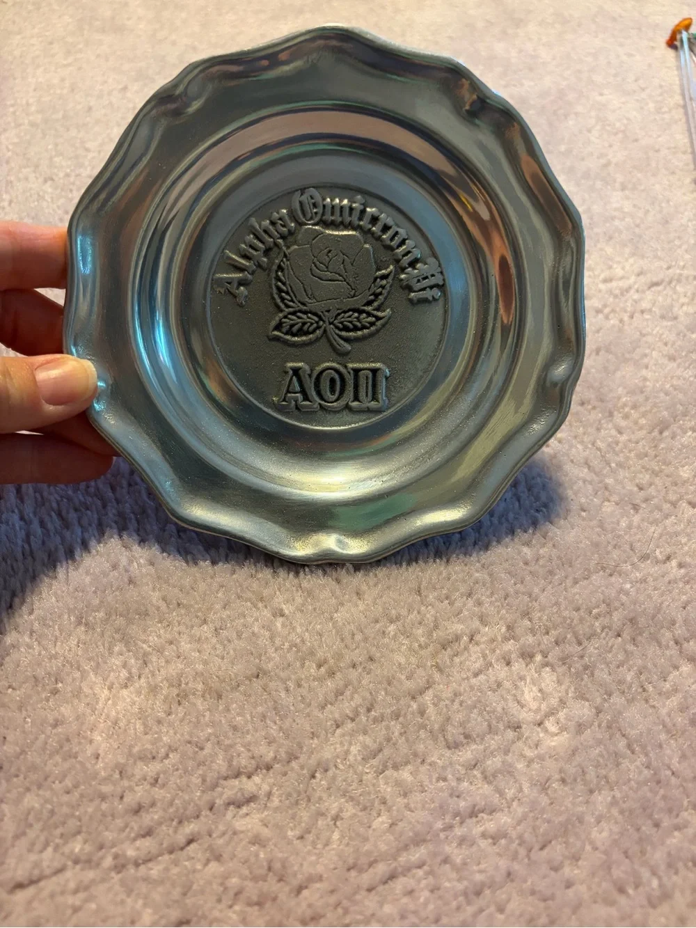 Alpha Omicron Pi Decorative Pewter Plate - Silver